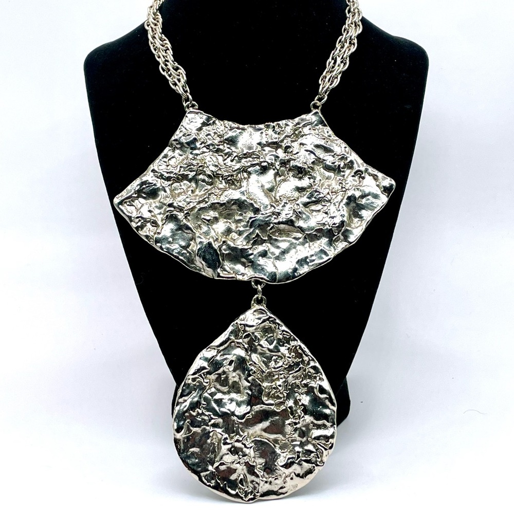 Pauline Rader 1970’s Silvertone Haute Couture Chunky Double Pendant Necklace